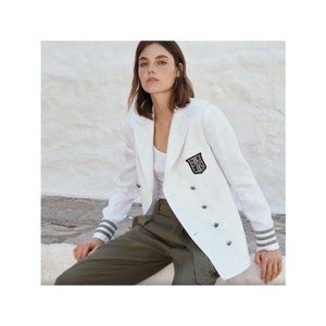 LAUREN RALPH LAUREN Linen Military-Style Blazer White 8